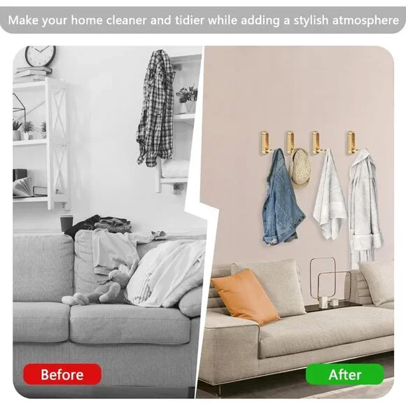 4PCS Foldable Gold Wall Hooks, Heavy Duty Zinc Alloy Folding Wall Hooks, Folding - Picture 7 of 9